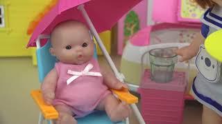 73Baby doll and school bus car toys baby doli play