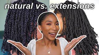 MINI TWIST with extensions VS. MINI TWIST on natural hair  @jaichanellie