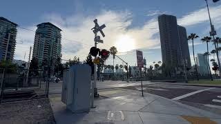 MTS Tram rolls through Front Street Railroad Crossing, San Diego CA 8-5-24
