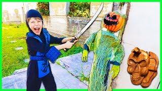 Ninja Attacks CREEPY HALLOWEEN PUMPKIN (Found Top Secret Clues Hidden Inside!)