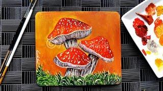 Beautiful Acrylic Painting Mushroom on Wood | Daily Art Therapy | Simple and easy painting