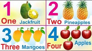 Learn English Numbers 1 to 20 with Spelling | Numbers Names 1 to 20 with Fruits and Animal Names