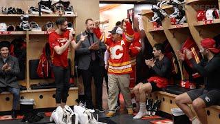 Guy Gaudreau gets the game puck after an emotional victory