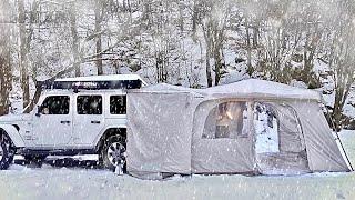 Snowy Frozen wild forest floor alone Camping / Hot Tent in the cold