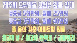 [제주도 부동산 매매] 제주시 도두일동 오션뷰 최상의 원룸 월세 임대 / 보 5천만, 월세 25만 / 보 3천만, 월세 40만 / 풀옵션 / 바닷가 산책로 / 물건번호 11884