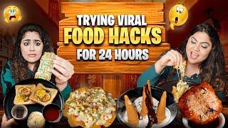 Trying Trending Viral Food hacks for 24 hours Food Challenge  @TheThakurSisters 's Food Hacks