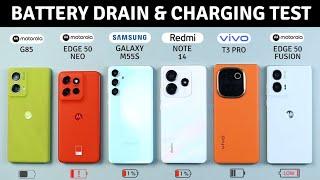 Redmi Note 14 vs Moto G85, Edge 50 Fusion, 50 Neo, Galaxy M55s, T3 Pro Battery Drain & Charging Test