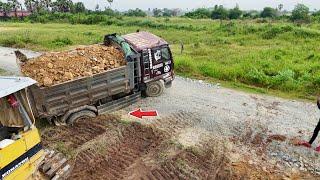 Incredible Landfill Project! Skillful Bulldozer Pushing Soil With Dump Truck Stuck Unloading,Mix VDO