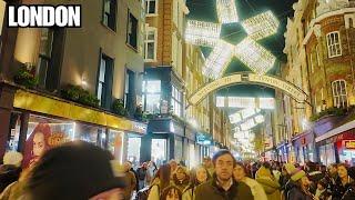 Magical Christmas Lights on Carnaby Street | London Walk Tour 2024 | 4K HDR