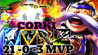 PENTA KILL  WILD RIFT CORKI ADC GAMEPLAY | 19 -0 -3 MVP | CORKI BUILD RUNES