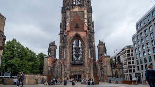 A look at the partially destroyed St Nicholas Church in Hamburg, Germany.