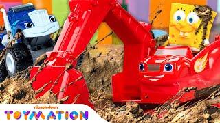 Blaze Saves SpongeBob & Ninja Turtles From Crusher's Mudslide! | Toymation City