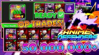 ANIME DEFENDERS! HUGE W TRADES! I GOT 50,000,000 GEMS PROFIT! OVERPAY TRADES In Anime Defenders