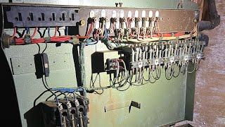 Evan's Lift Relay Board and close up view of the mechanical parts in a abandoned building