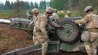 Soldiers from 2-17 Field Artillery Battalion "Steel" fire M777 Towed Howitzers