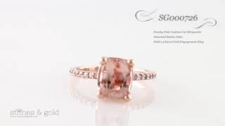 Peachy Pink Cushion Cut Morganite Diamond Basket Halo Solid 14K Gold Engagement Ring | SG000726