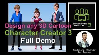 How to create cartoon 3D avatar - Character Creator 3 Full Demo (No voice, silent)