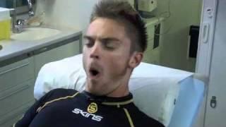 Leon Camier in the Medical Centre after his crash - Germany 2010 **CONTAINS SWEARING**