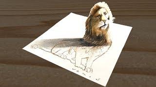 Drawing Lion Illusion - 3D trick Art on Paper - VamosART