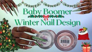 Stiletto Baby Boomer Xmas Nail Design