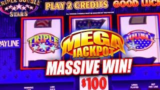 TRIPLE DOUBLE DIAMOND STARS SLOT MACHINE IN HIGH LIMIT ROOM  MASSIVE JACKPOT WINNER!