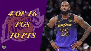 LeBron James 4 of 16 fgs 10 pts vs Wolves 24/25 season