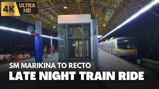 [4K] Late night walk and ride LRT-2 from SM Marikina (Santolan) to Recto Station | POV Real Ambiance