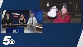 5NEWS reporter Lauren Spencer makes snowman in Oklahoma