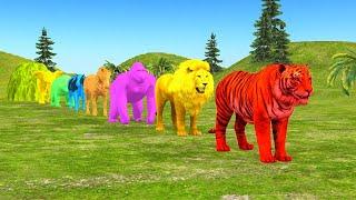 Paint Animals Gorilla Cow Horse Tiger Lion Elephant Fountain Crossing Animal Cartoon