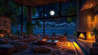 Beachfront Bliss ASMR ️ Gentle Ocean Waves & Villa Ambience for Deep Calm, Cozy Fireplace