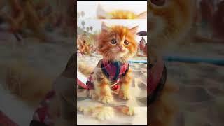 a ginger kitten on the beach #cat #ai #story  #challenge #animals#motivation #shorts #cute #foryou