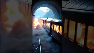 Disaster in Motion: Train Burns While Entering Tunnel !  #train #disaster