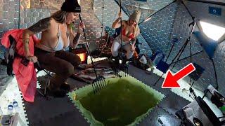 Ice Fishing through a Big Hole BY HAND!!! (Bikini Ice Edition!!!)