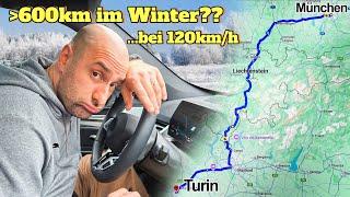 OHNE LADEN: Schaffe ich im E-Auto bei 5°C München-Turin?