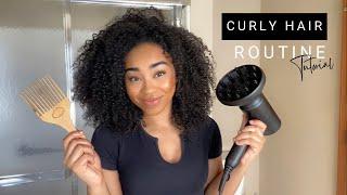 EASY NATURAL CURLY HAIR ROUTINE| DEFINED + VOLUMINOUS CURLS (3c-4a curls)