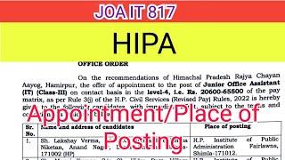 ️ JOA IT 817 || APPOINTMENT ORDERS || HIPA