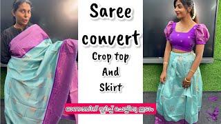 Crop top and skirt cutting stitching  സാരി കൊണ്ട്  തയ്ക്കാം  Onam special