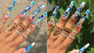 BLUE 90s SUMMER NAILS  | ACRYLIC NAIL TUTORIAL 