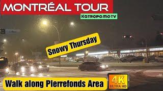 Snowy Thursday night walk along Pierrefonds Canada 4k | Montréal Tour kmtv