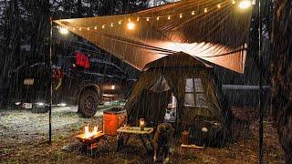 Cozy Solo Camping in the Rain 솔로 우중 텐트 캠핑 / Blackdog Instant Tent [Relaxing, ASMR Camping Sound]