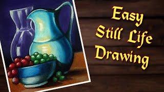 Easy Still Life Drawing | Fruit Basket Drawing | Oil Pastel | Beginners | Step by Step