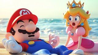 Mario DEATH - Lego Peach enter the Nintendo Switch to help Mario at beach! Mario Story