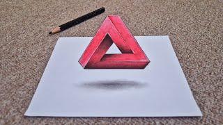 3d drawing impossible triangle on paper for beginner