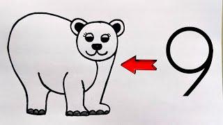 How to draw Bear from number 9 | Easy bear drawing for beginners | number drawing video