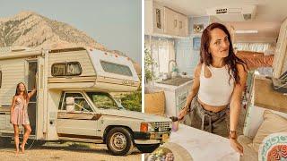 TINY HOME TOUR | Solo Female turns Vintage RV into Modern House for OFF-GRID LIVING