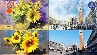 How To Loosen Up Your Paintings! Paint Sunflowers and Venice (Live Workshop #33)