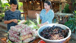 Mommy Sros make fresh "Parrot Crab Pickle" and cook, Delicious corn dessert || Cooking with Sros