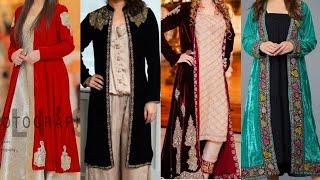 Latest Velvet Shrug Designs|Velvet Long & Short Jacket Designs|Velvet Open Gown Designs 2020-21