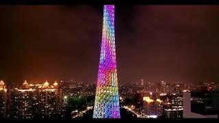 航拍广州电视塔夜景，广州的小蛮腰（Aerial Photography of Guangzhou TV Tower）