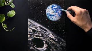 ASMR Drawing Planet Earth with Pastels, Very Soothing (No Talking)